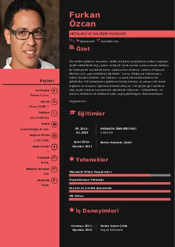 Metalürji Ve Malzeme Mühendisliği Cv Örnekleri cv indir